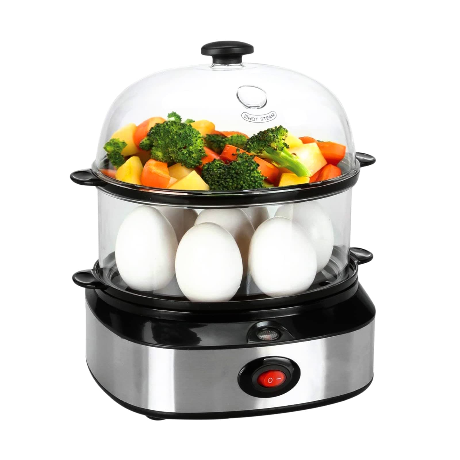 Cooker, 14 Capacity Hard Boiled Steamer Egg Boiler with Two Layers, Silver