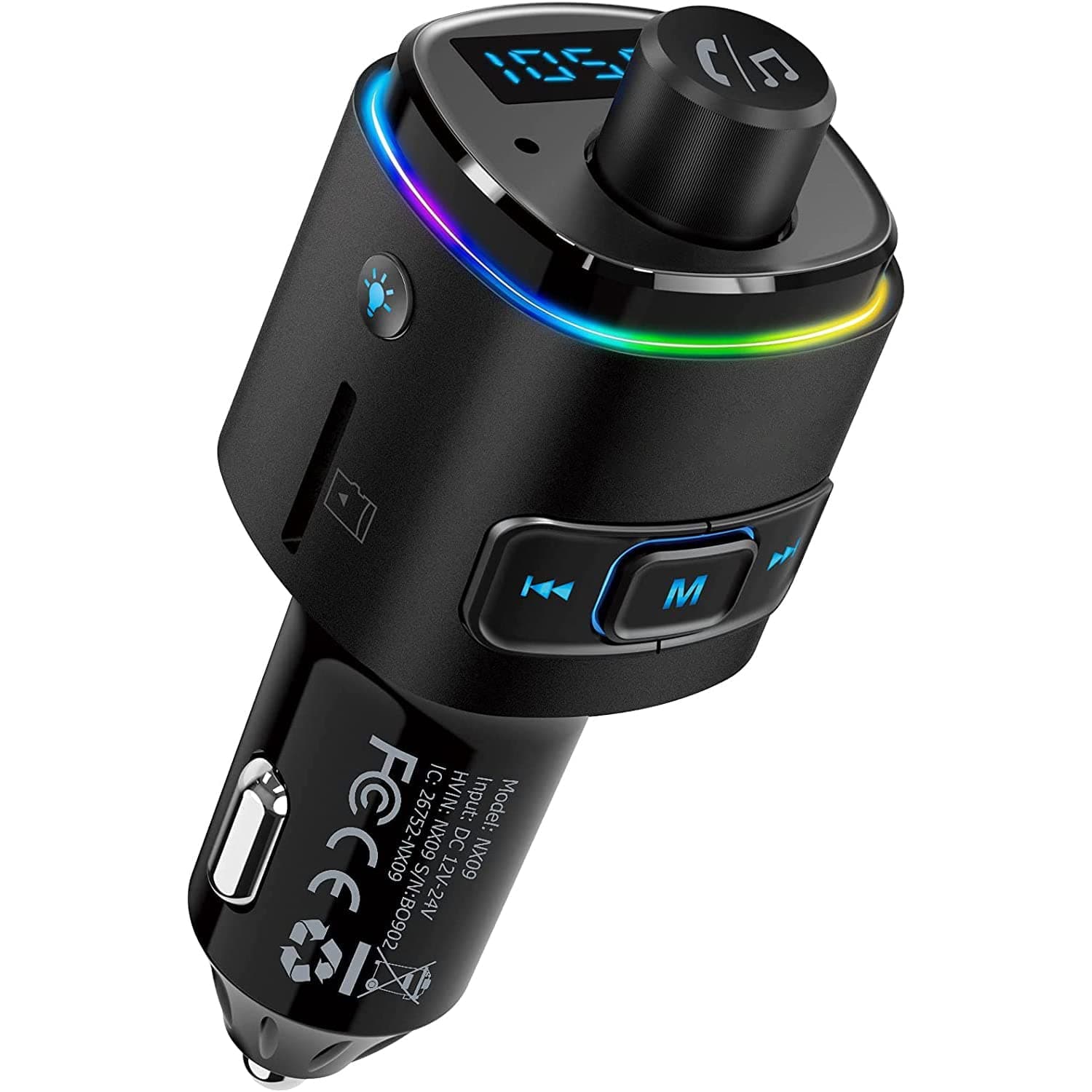 Nulaxy QC3.0 Bluetooth FM Transmitter for Car, Dual USB Charger Bluetooth 5.0 Car Adapter Wireless Radio with 7-Color LED Backlit Light, Hands-Free Calling, Support USB Drive TF Card - NX09