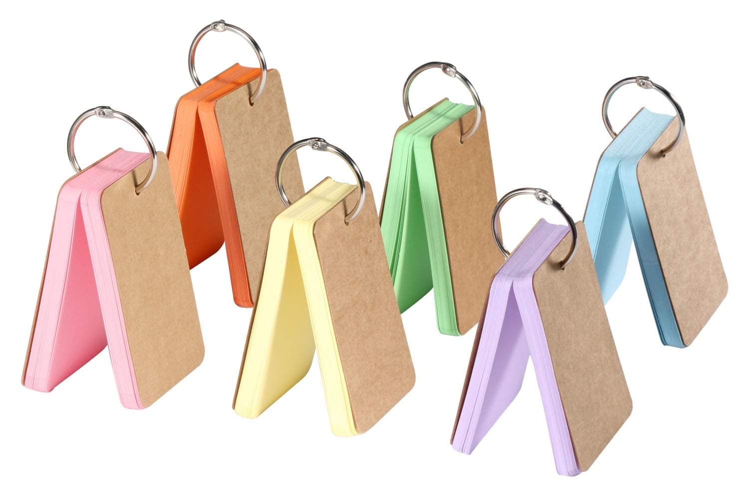 EDATOFLY300 Sheets Blank Flash Cards Mini Index Cards Study Cards Memo Pads Revision Cards with Metal Binder Ring（6 Colors 50 Sheets per Piece