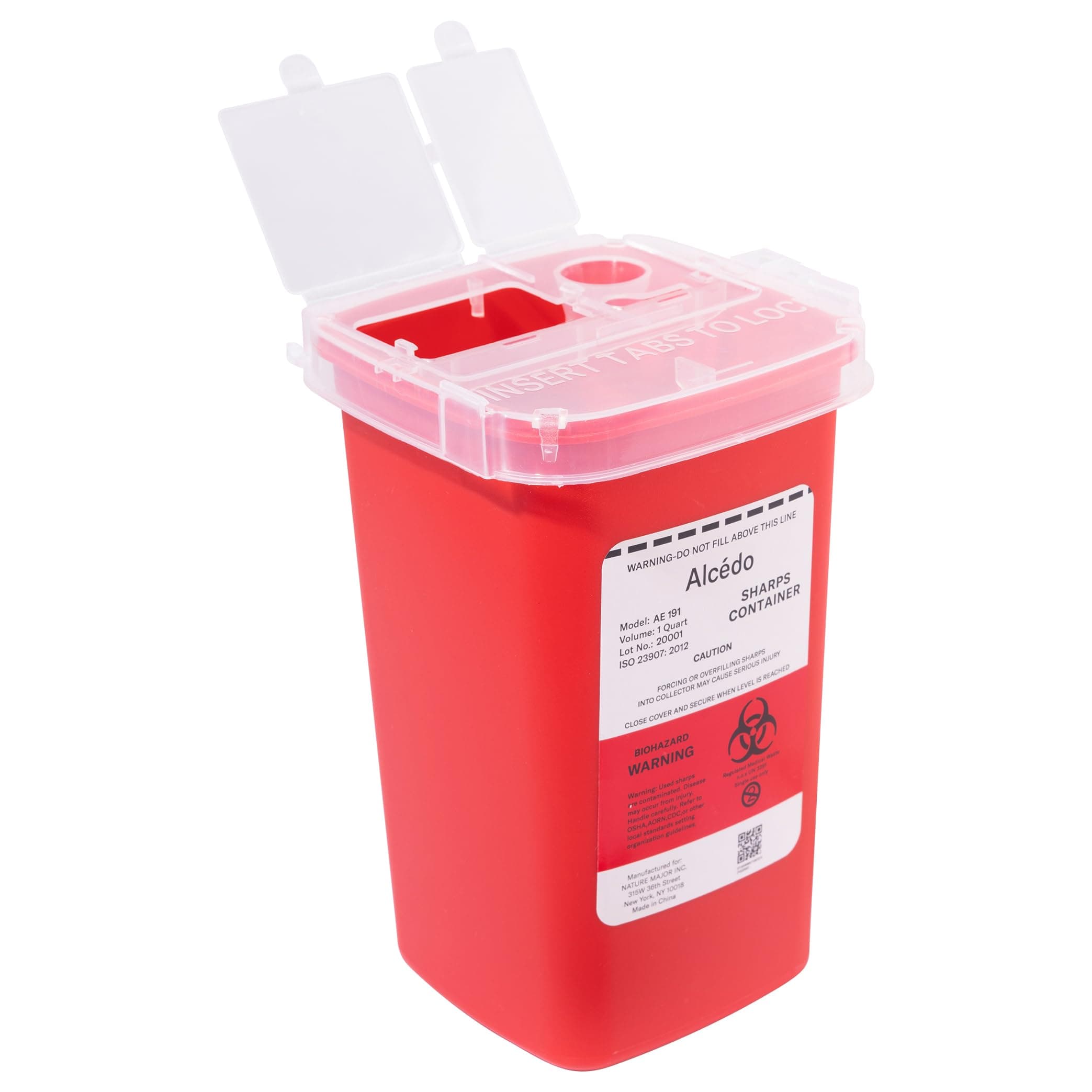 Alcedo Sharps Container for Home Use 1 Quart (1-Pack) | Biohazard Needle and Syringe Disposal | Small Portable Container for Travel and Professional Use