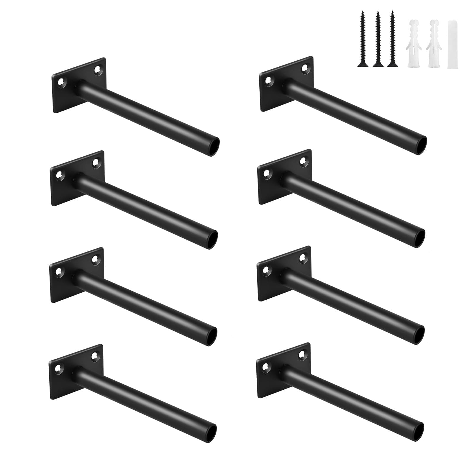 8 Pcs 5" Black Steel Floating Shelf Bracket Blind Shelf Supports - Hidden Brackets for Floating Wood Shelves - Concealed Blind Shelf Support – Screws and Wall Plugs Included