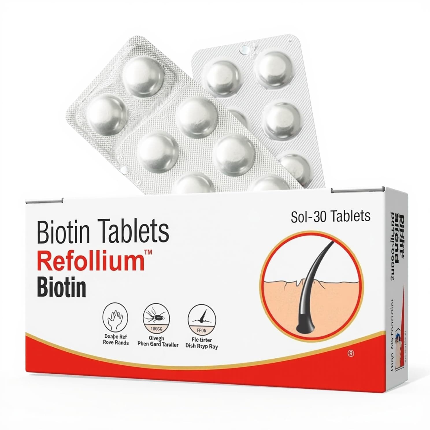 Refollium Biotin Maximum Strength For Hair Growth & Hair Fall Control (ONE TABLET DAILY AFTER FOOD) (1 month supply) (Biotin-1 PACK -(30 Tablets))