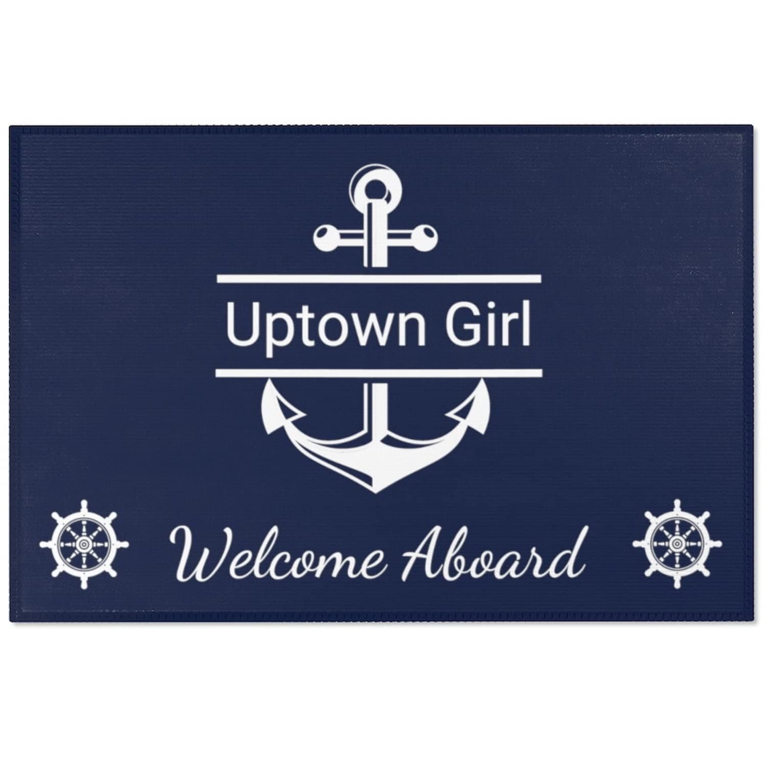 Welcome Aboard Mat for Boats, Personalized Welcome Aboard Rug, Custom Boat Mat, Nautical Gift, Custom Coastal Decor, Maritime Boat Gifts, Lake Cabin Gifts, Anchor Rug, Boat Decor (36 × 24 inch), Navy