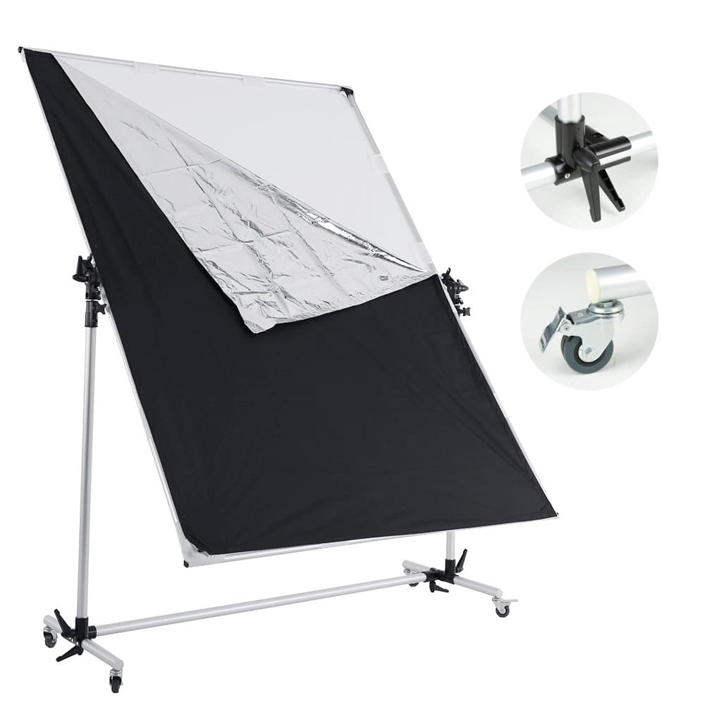 Falcon Eyes Pro Studio Solutions 150cm x 200cm (59in x 78.7in) Sun Scrim - Collapsible Frame Diffusion & Silver/Black Reflector Kit with Pulley can be Moved Handle