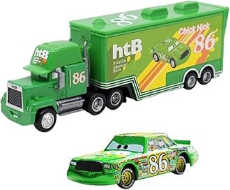 Green Racing Car & Container Truck Model Toys for Kids,2Pcs Car Toys Set,Lightning Mini Race Car Figures Cake Topper Truck Cake Decoration,Small Play Vehicle Car Racing Cars Birthday Gifts for Kids