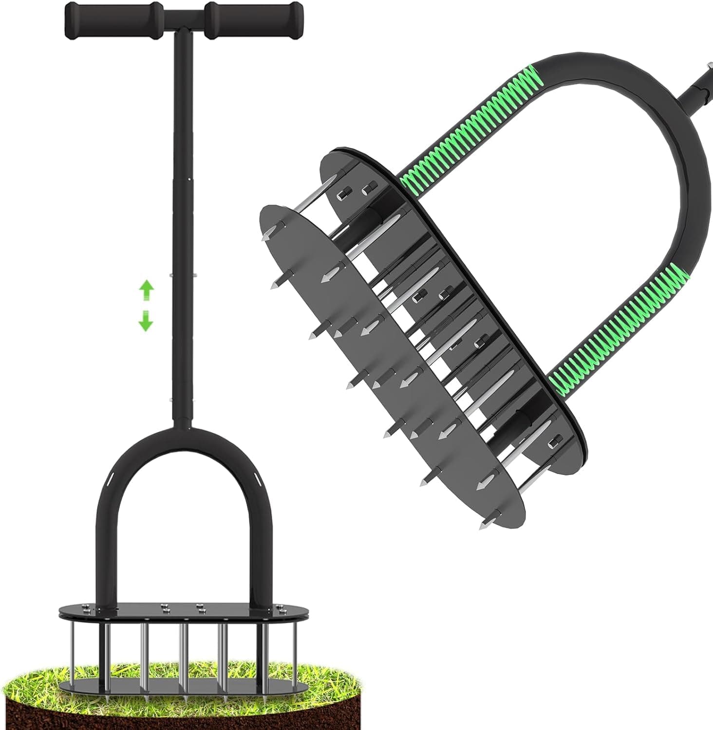 Lawn Aerator Automatic Dirt and Leaf Clean Design,Pre-Assembled 13 Iron Spikes Metal,Soil Lawn Aerating Tools