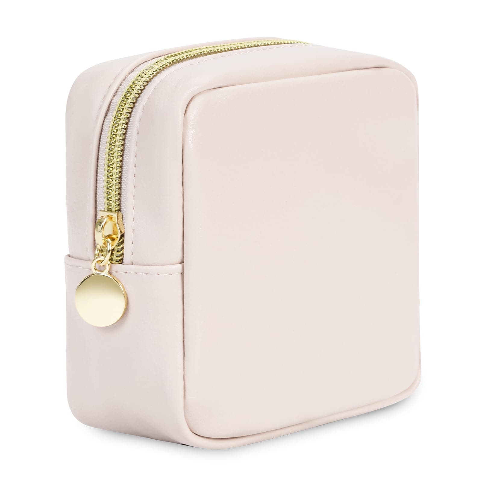 Small Makeup Bag for Handbag, Mini Make Up Bag for Purse, Small Makeup Pouch for Women, Cosmetic Bag with Slip-in Pockets, Vegan Leather Travel Makeup Bag, Beige (Patent Pending)