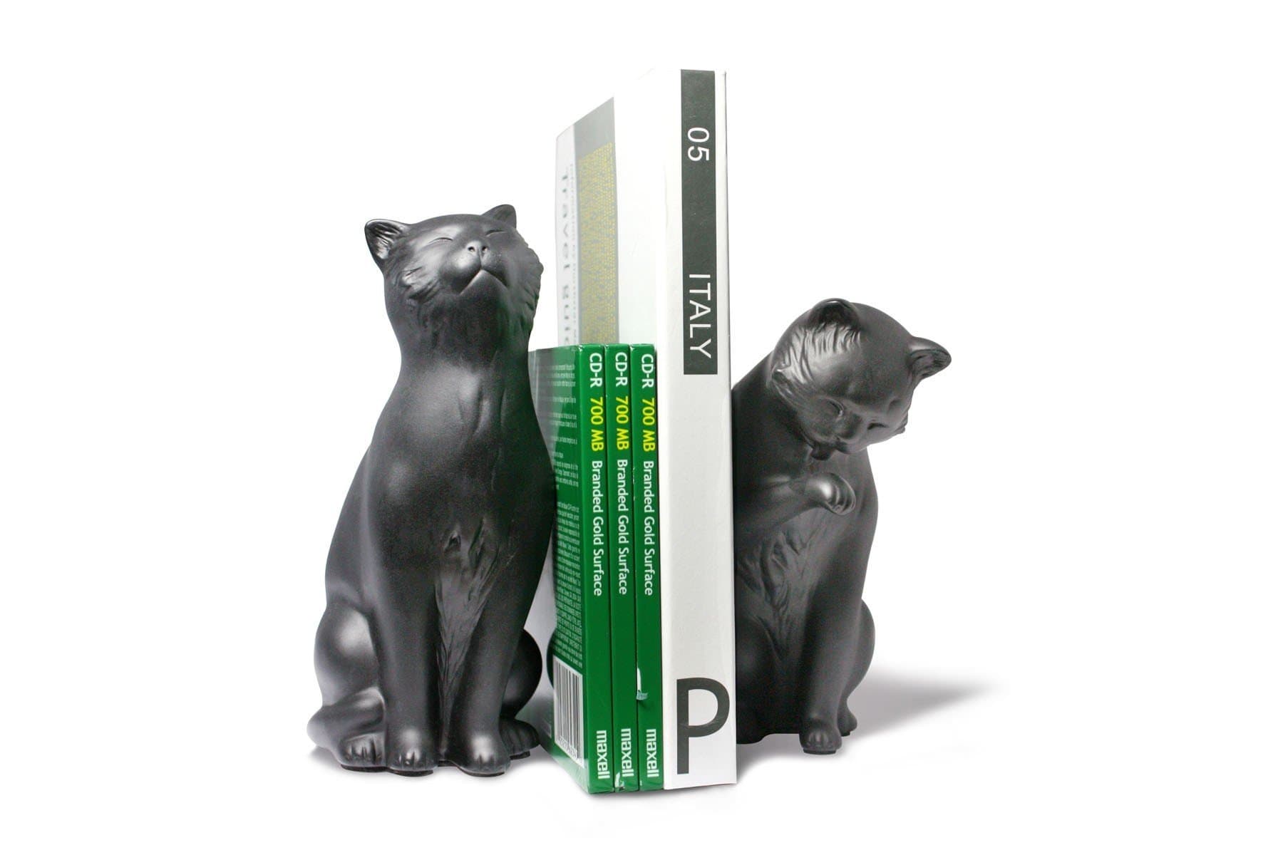Danya B. Decorative Cat Bookend Set for Cat Lovers, Great Gift for The Feline Fan Child or Adult, Home or Office Bookcases, Display Shelves or for Pet Store Owner or Groomer (Black)