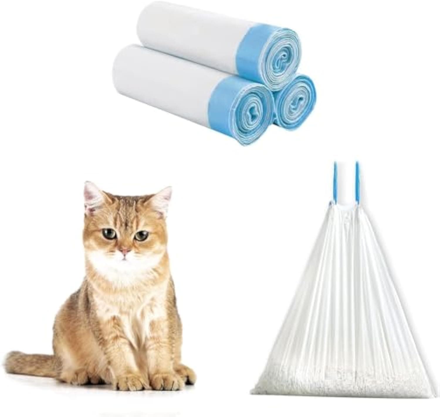 Self-cleaning Cat Litter Box Waste Bags, Drawstring Pet Litter Bags, 20" x 18"(3 Rolls)