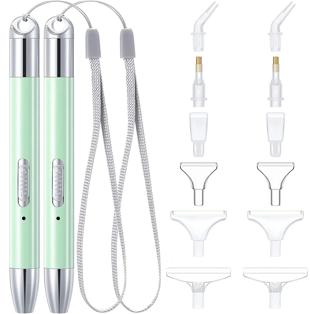 ELECDON 2 Sets Diamond Painting Drill Pen Set, 2 Light Modes Diamond Painting LED Drill Pen with 12 Replacement Pen Head for Nail Art DIY Painting Craft (Green)