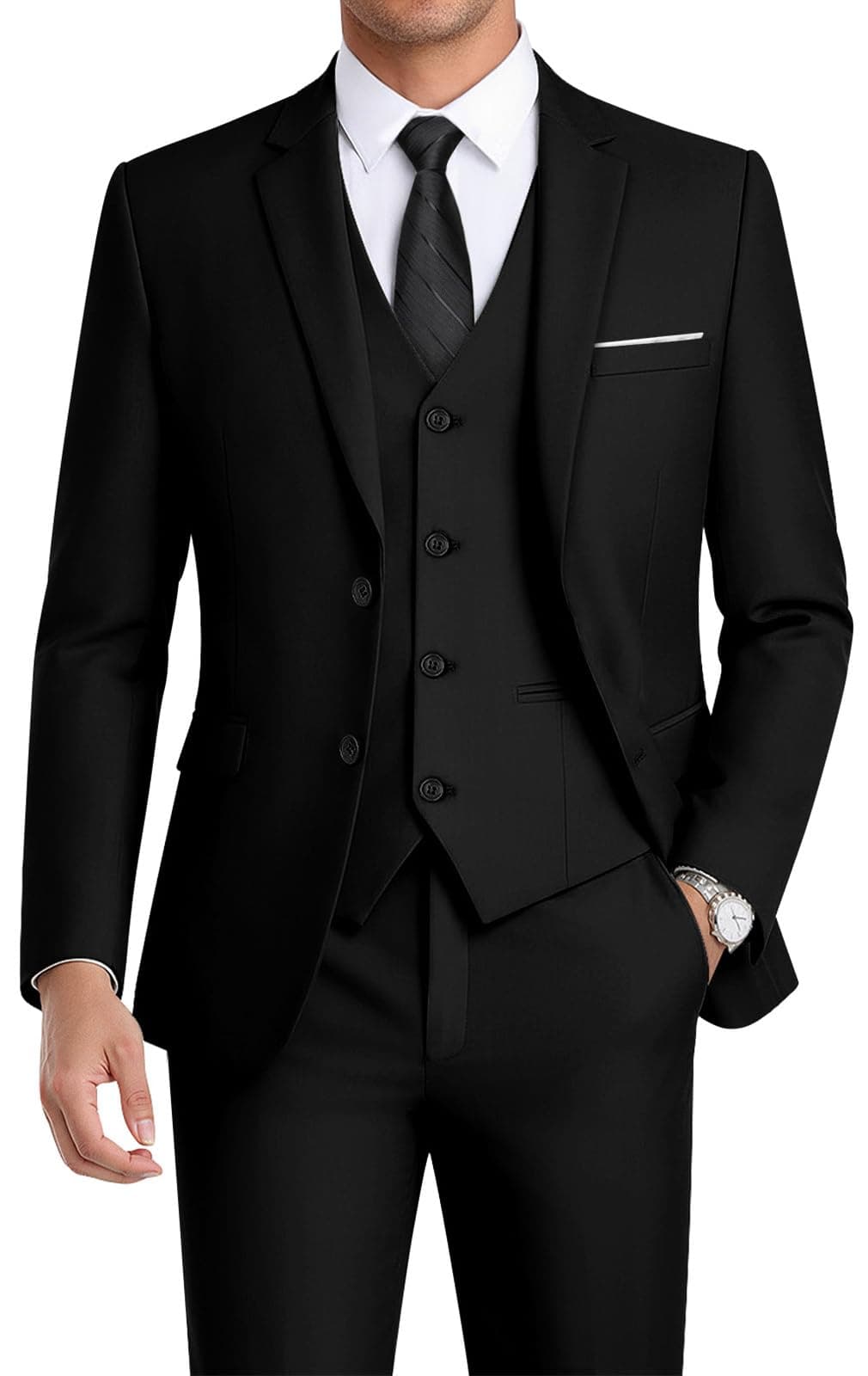 WEEN CHARM Men's 3-Piece Slim Fit Suit Set-2-Button Blazer,Vest & Pants-Formal Wedding,Prom,Party & Business Tuxedo
