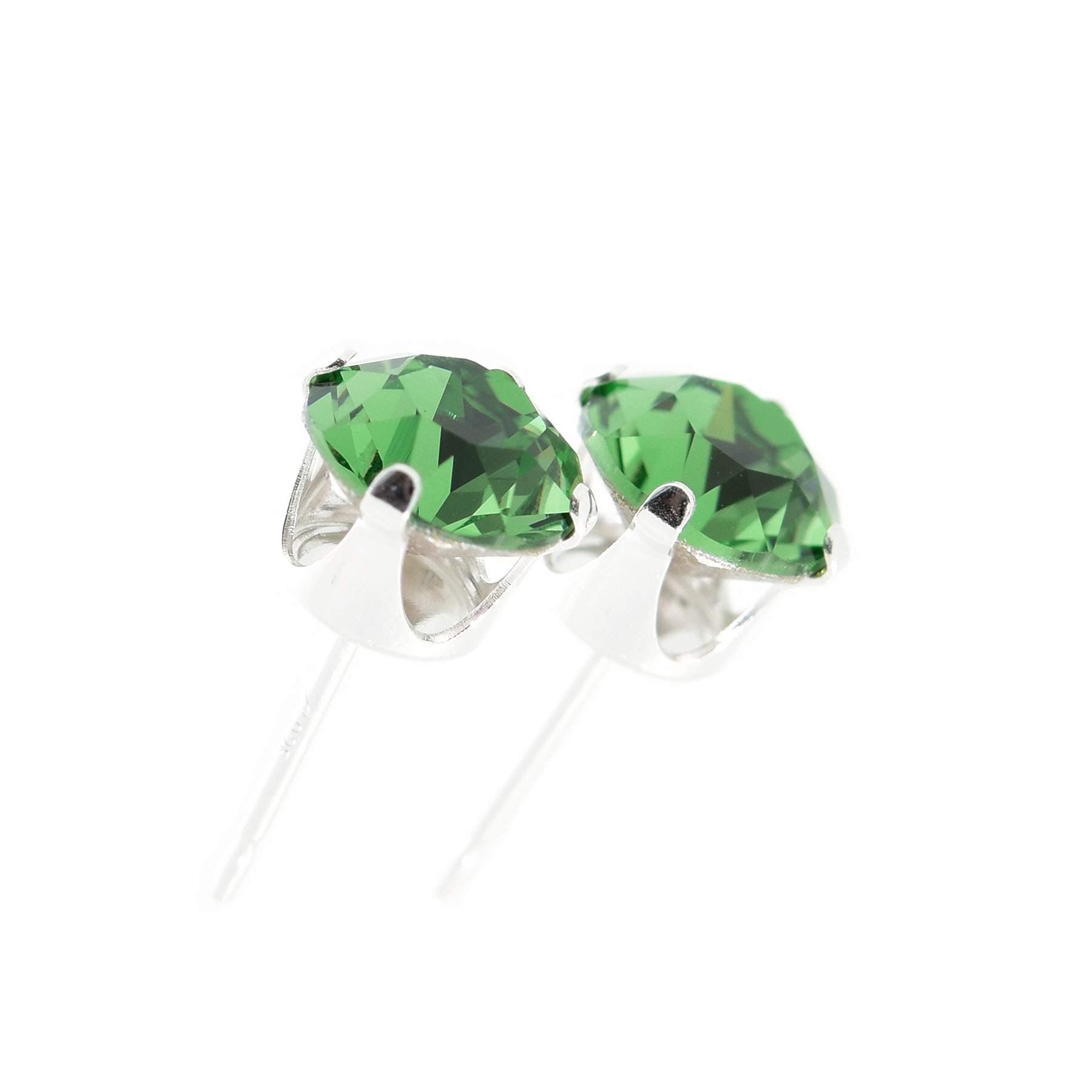 pewterhooter® Classic Collection Sterling Silver Crystal Stud Earrings. Made with sparkling Erinite Green crystal stones. Gift box.