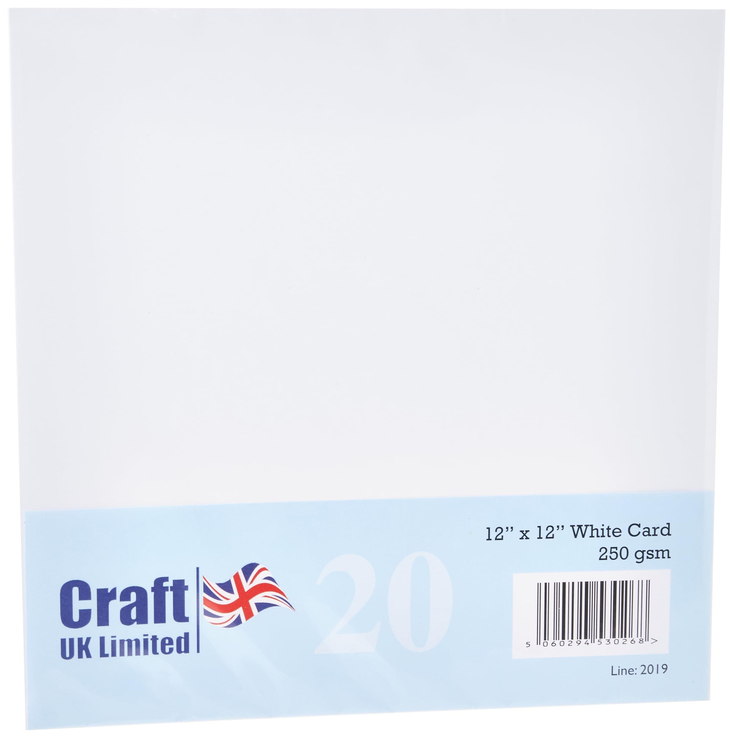 Craft UK 2019 12X12 Card, White, pack of 20 sheets