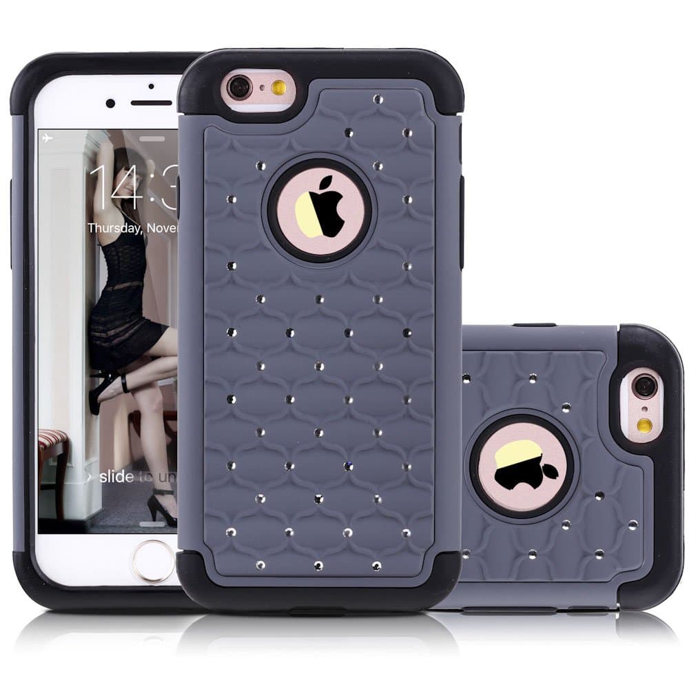 iPhone 6s Case, NOVT Bling Shock-Absorption Hybrid Glitter iPhone 6 Case Dual Layer Scratch Resistant Heavy Duty Protection Cover Hard Plastic with Soft Rubber for Women/Girls 4.7 Inch (Gray)