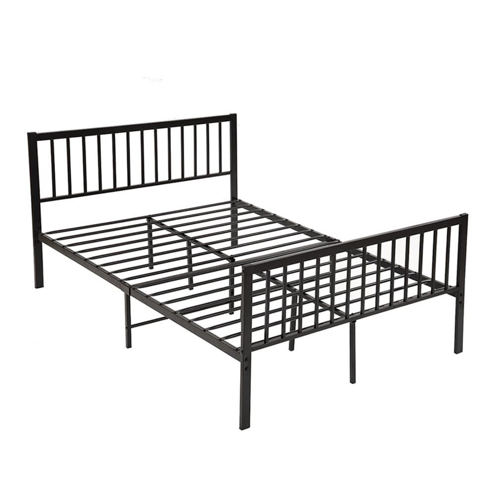 Panana Solid Double Metal Bed Frame 4ft 4ft6 Vintage Headboard and Footboard (Black, Small Double)
