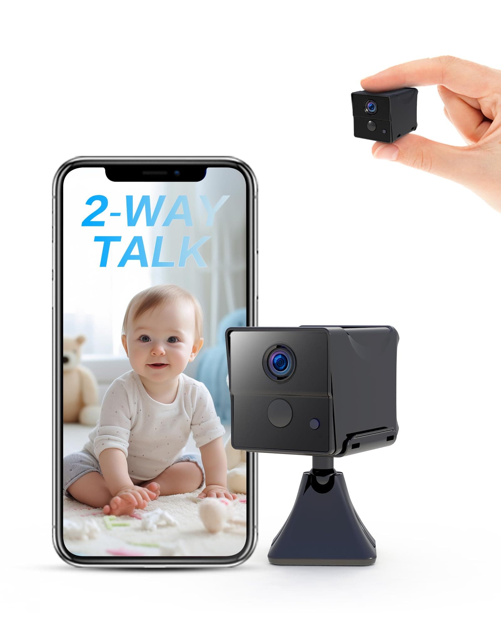 AOBCAM Mini Security Camera, 4K HD 150 Days Standby-time 3000mAH Battery WiFi Hidden Spy Camera Two-way Talk AI Motion Detection Indoor Security Camera Wireless Nanny Cam With APP/Night Vision