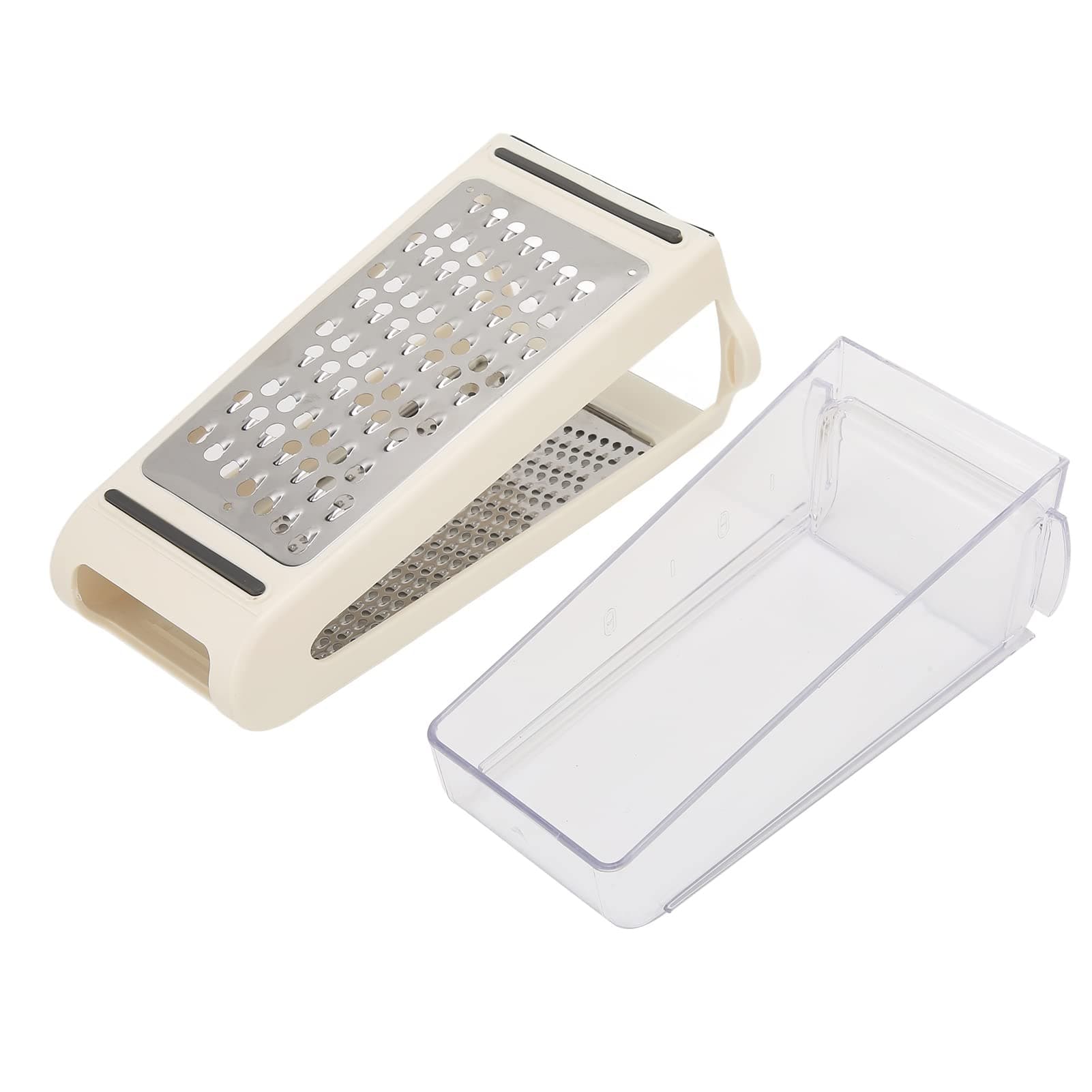 Cheese Grater, Double Sided ABS and PS Material Grips Box Grater, Food Grater with a Clear Container for Cheese Vegetables Garlic and Ginger