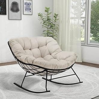 (Only Cushion) Indoor Outdoor Waterproof Papasan Rocking Chair Cushion,Thicken Patio Rocking Egg Chair Cushion, Rattan Chair Cushions, Hammock Chairs Cushions for Garden, Porch, Balcony (Off white)