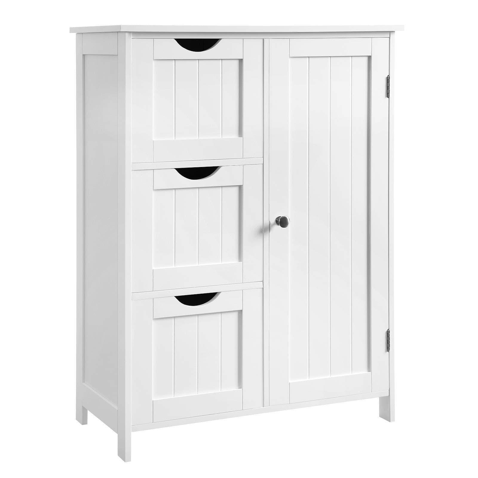 VASAGLE Bathroom Floor Storage Cabinet, Bathroom Storage Unit with 3 Drawers, Bathroom Cabinet Freestanding, with 1 Door, Adjustable Shelf, 30 x 60 x 81 cm, Cloud White BBC49WT
