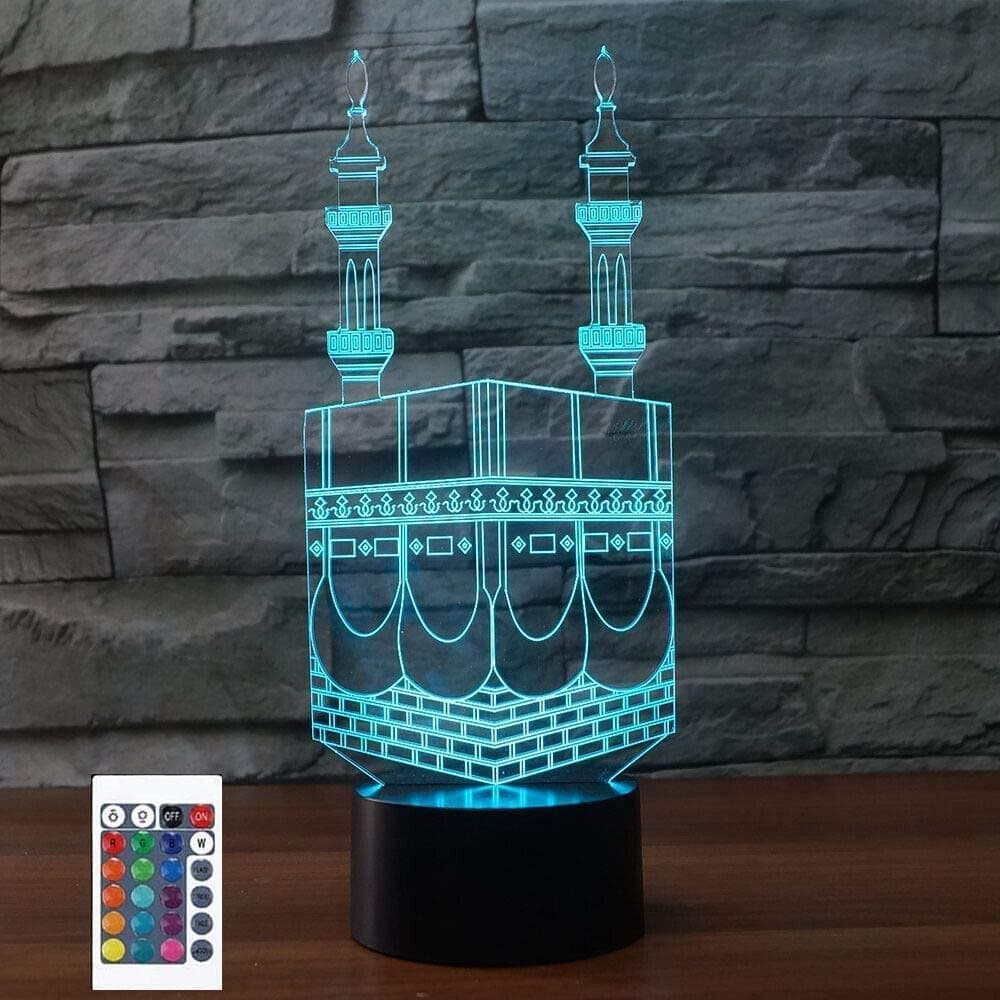 3D Mosque Muslim Night Light 7 Color Change LED Table Desk Lamp Acrylic Flat ABS Base USB Charger Home Decoration Brithday Xmas Kid Children Gift