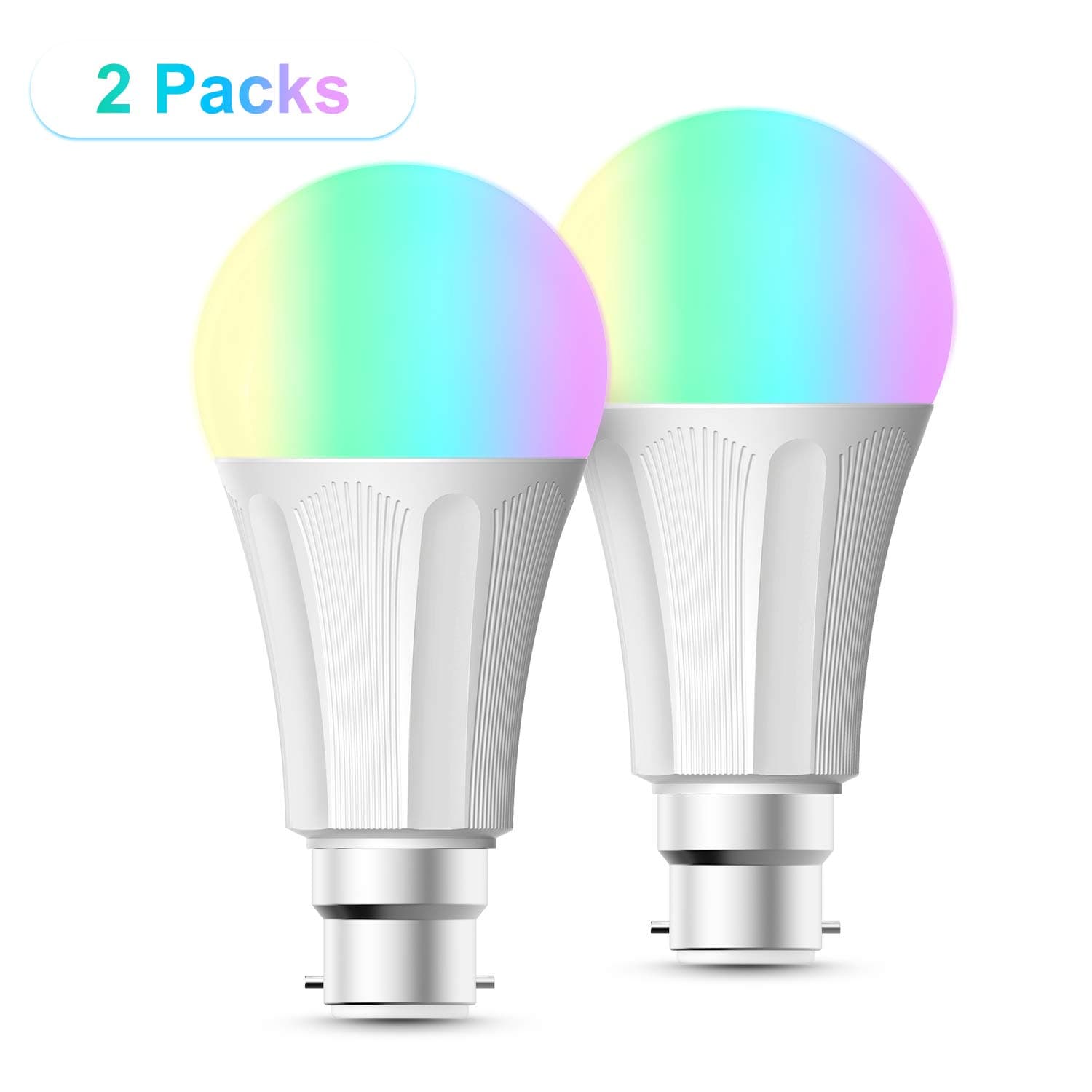 Smart Bulb, Maxcio Alexa Light Bulb 【B22-7W】Compatible with Alexa/Google Home/IFTTT, Remote Control, Voice Control, Timing Function, 8 Scene Modes, Dimmable LED Bulb, No Hub Required 【Pack of 2】