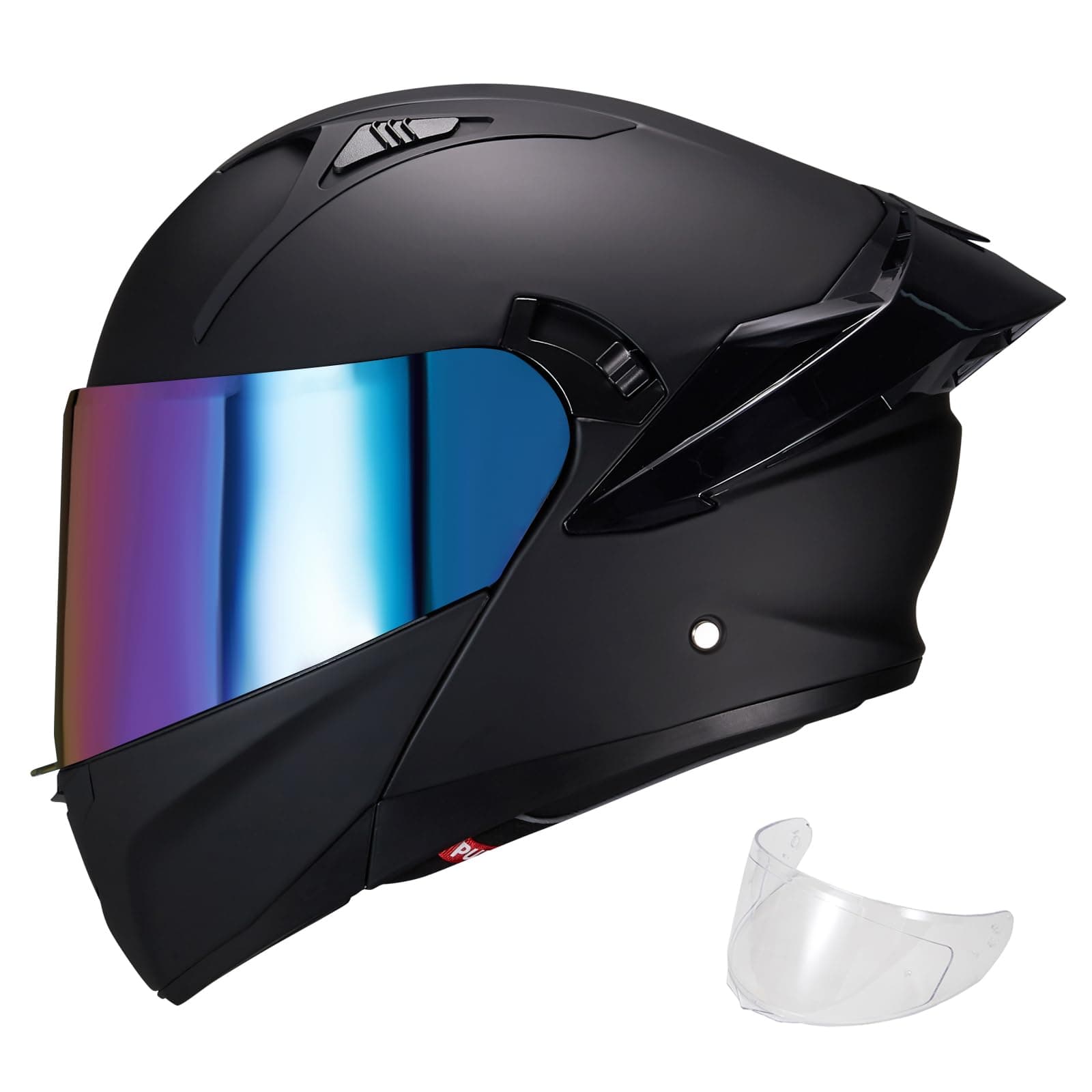 Modular Motorcycle Helmet Dual Visor Flip Up Full Face Helmets SJ-809 DOT Approved for Adults Men Women (Matte Black-Rainbow Visor, XL)