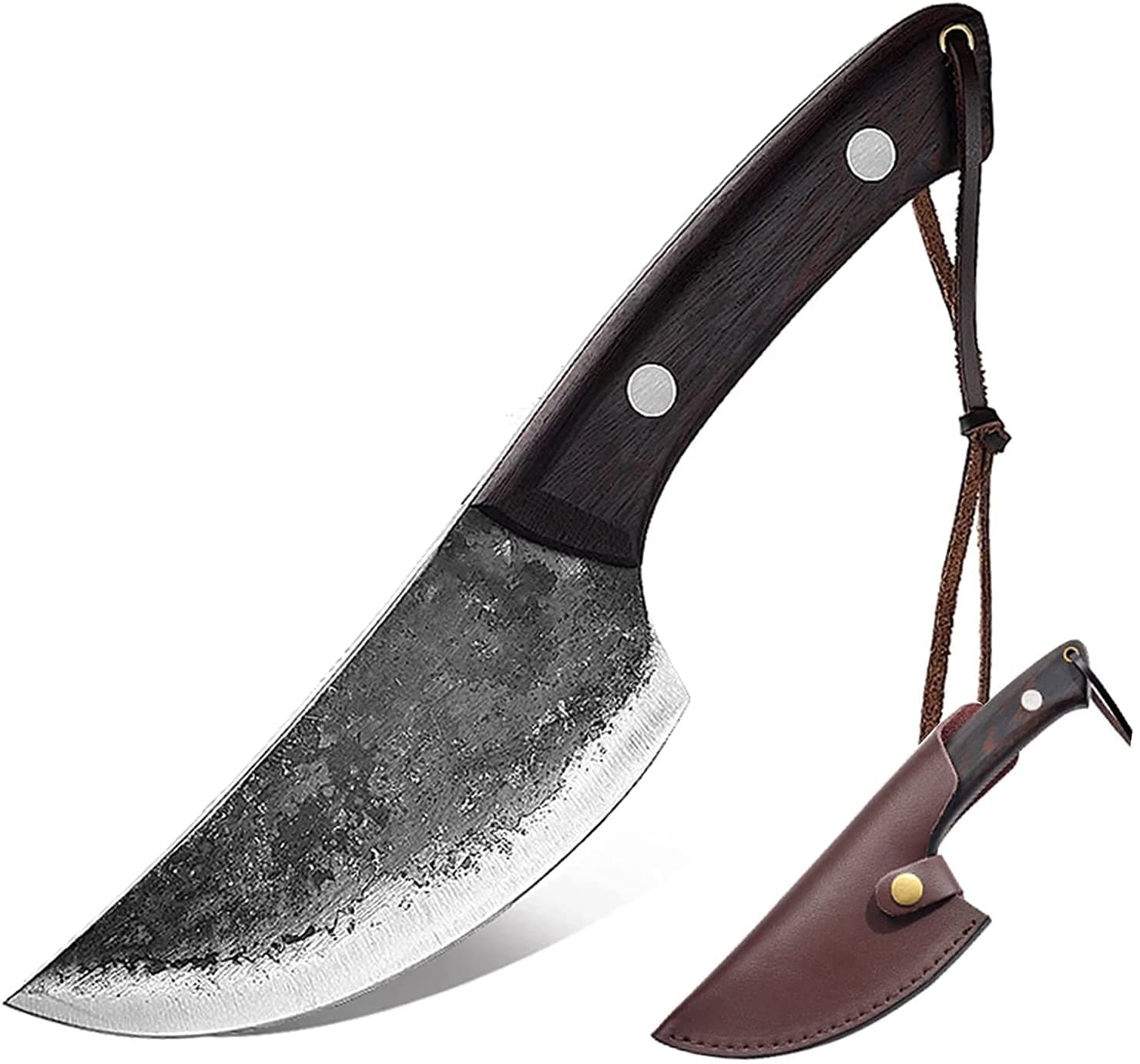 Hand Forged Kitchen Knife,Fixed Blade Knives Cleaver with Sheath,Tool Utility High-carbon Steel,for Home Outdoor Cooking Camping BY ZZYY