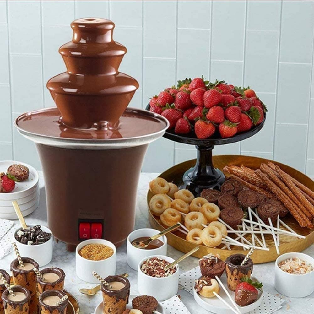 VicJoye New Mini Chocolate Fountain Three Layers Creative Design Chocolate Melt With Heating Fondue Machine DIY Mini Waterfall Hotpot, coffee, TW32590