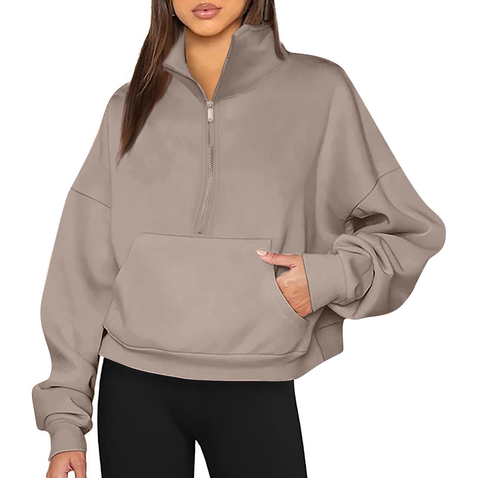 Women Half Zip Fleece Sweatshirt Long Sleeve Pullover with Pockets Cute Lightweight Jackets for Fall 2024 Trendy