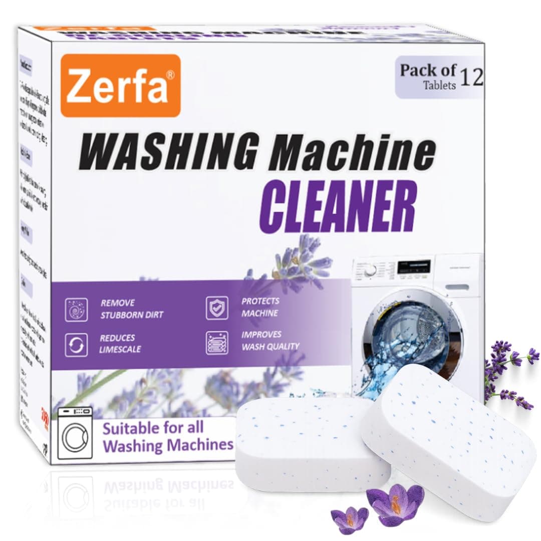 Zerfa 12 Pcs (21g Each, 252g Pack) Lavender-scented Washing Machine Deep Cleaner Descaler Tablets for All Front and Top Load Machines, with Descaling and Stain-Removing Power