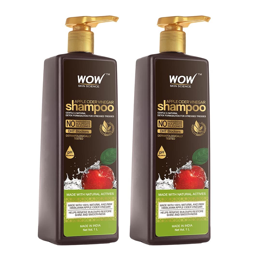 WOW Skin Science Apple Cider Vinegar Shampoo - 1L (Pack of 2) | Mild Anti-Dandruff Shampoo For Daily Use | Suitable For Men & Women | Balances PH Level | Contains No Sulphates, Parabens or Harmful Chemicals