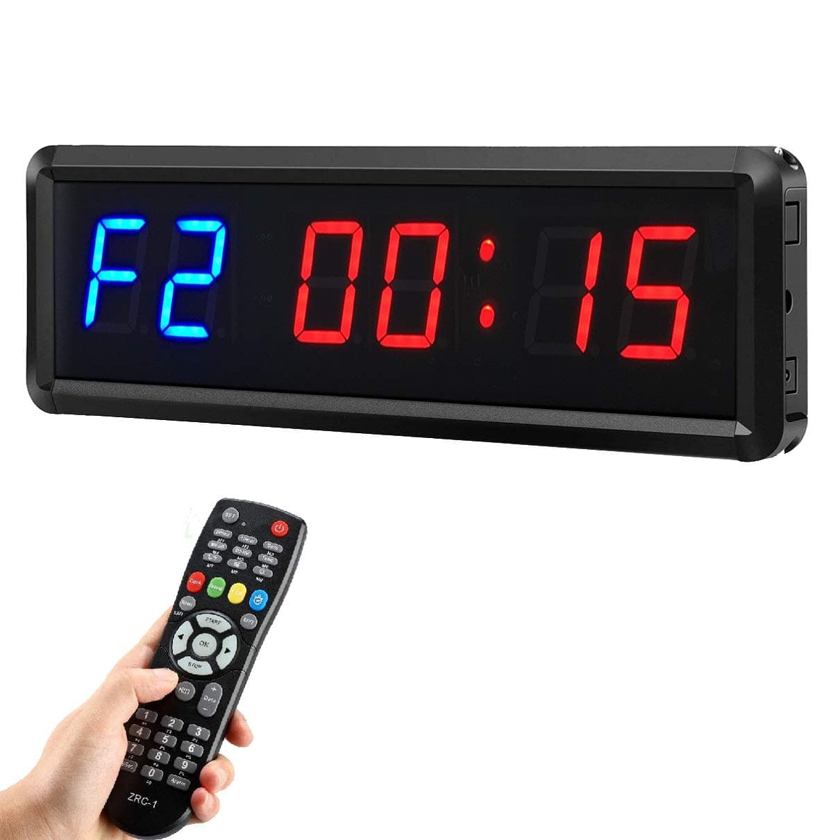 Ledbrigym Gym Timer Clock Digital Interval Tabata Workouts Fitness Wall Small with Remote Home Garage Office Jujitsu School Referee Studio Church Service (Two Blue+Four Red 1.5")