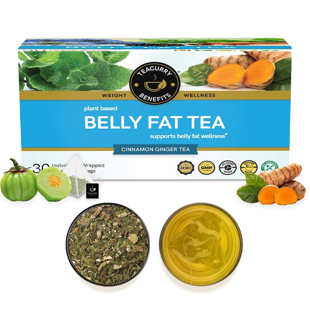 TEACURRY Belly Fat Tea(1 Month Pack, 30 Herbal Tea Bags)- Helps With Belly Fat, Water Weight, Bloating, 60 Gms