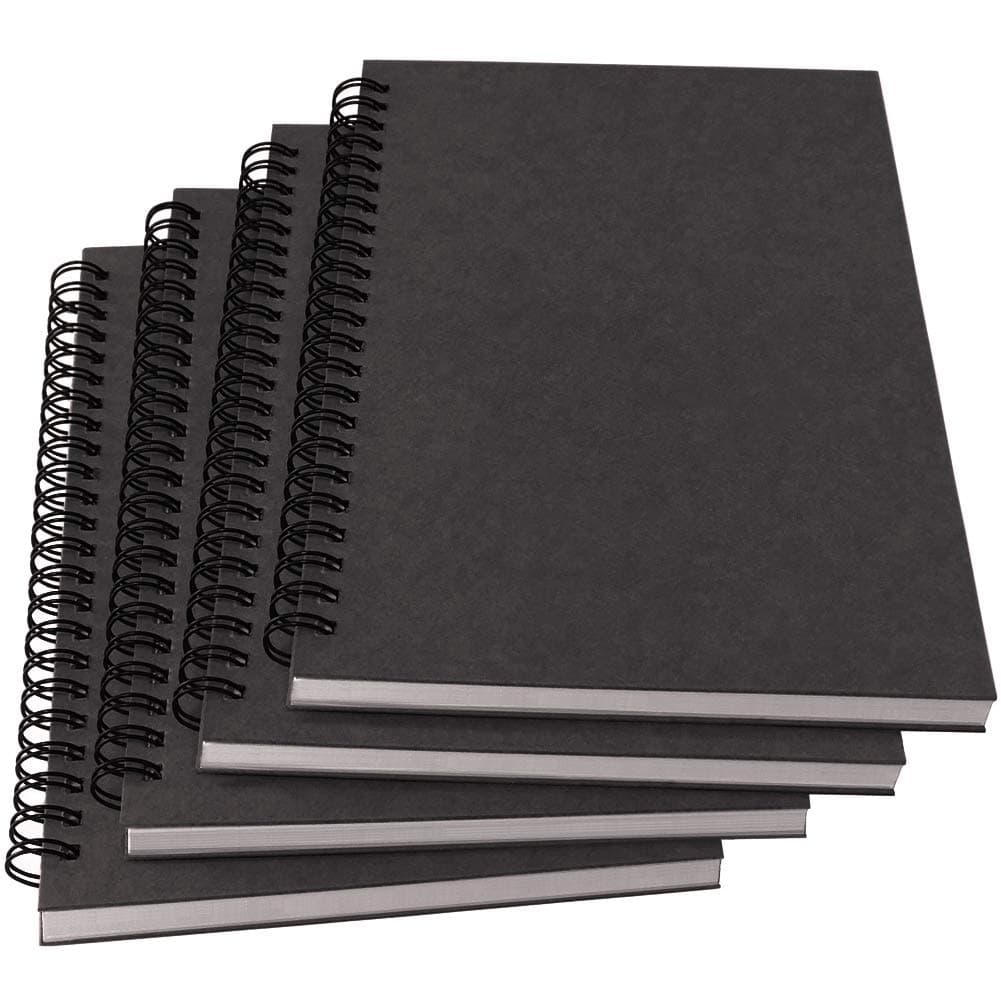YUREE Notebook Spiral Journal Lined, A5, 100gsm Thick Paper & Hard Kraft Cover, 60 Sheets (120 Pages), 8.4" x 6", Gray, 4 Pack