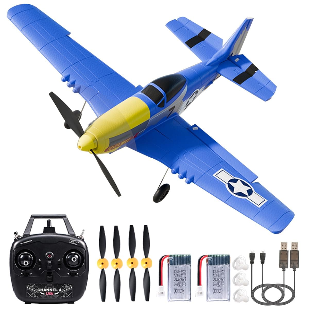 ANTSIR RC Plane, Remote Control Airplane 2.4GHZ with 6-Axis Gyro Stabilizer for Adults Beginners Boys Birthday/Xmas Gift (4CH-P51B Razorback)