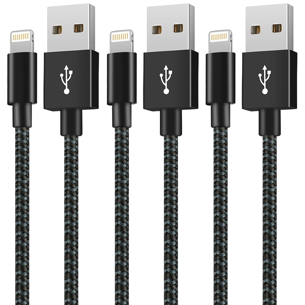 Grectek, Phone Charger Cable [3-Pack 6FT] Nylon Braided USB Charging and Syncing Cord, Compatible with X/ 8/7/ 6/ 6s/ Plus/ 5s/ 5c/ SE and More (Black Blue)