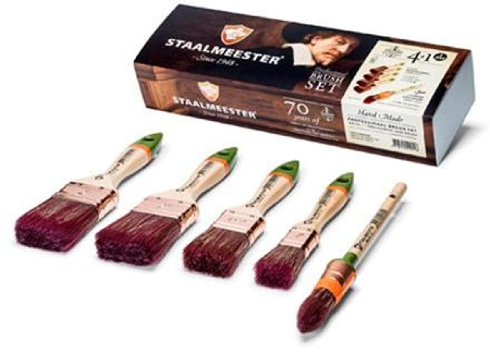 5pce Paint Brush Set 1x1", 1x1.5", 2x2" Flat Plus 26mm Pointed Sash