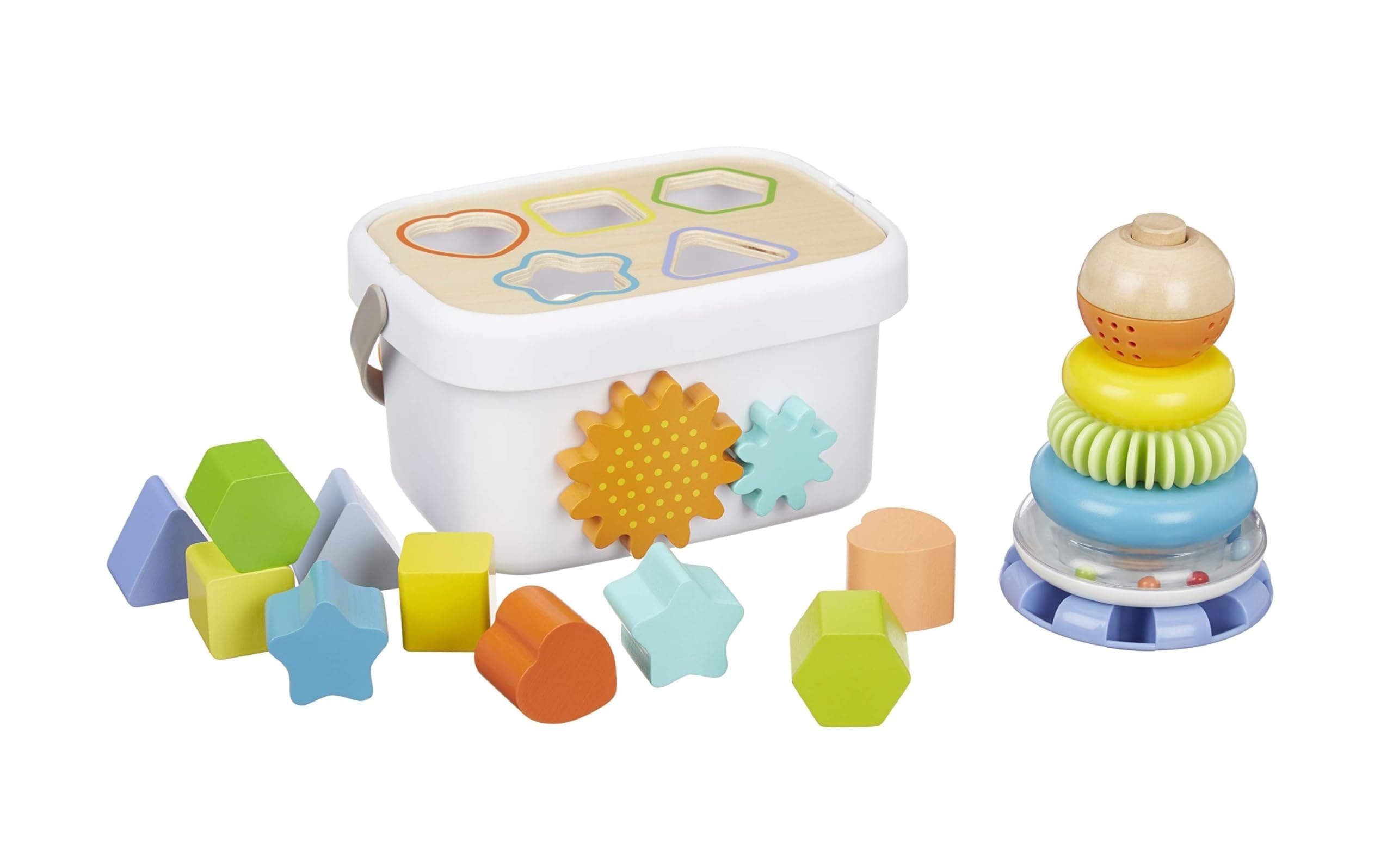 Wooden Shape Sorter and Rainbow Stacker Classic Baby Toy Set-Sorting Play for Infants Age 12M+, Medium, Multicolor