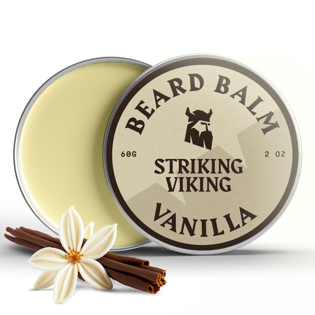 - Striking Viking Beard Balm for Men - 2 oz, Vanilla Scent - Light Hold Moisturizer & Beard Conditioner for Men That Softens & Nourishes Coarse Facial Hair with Shea Butter & Tea Tree Oil