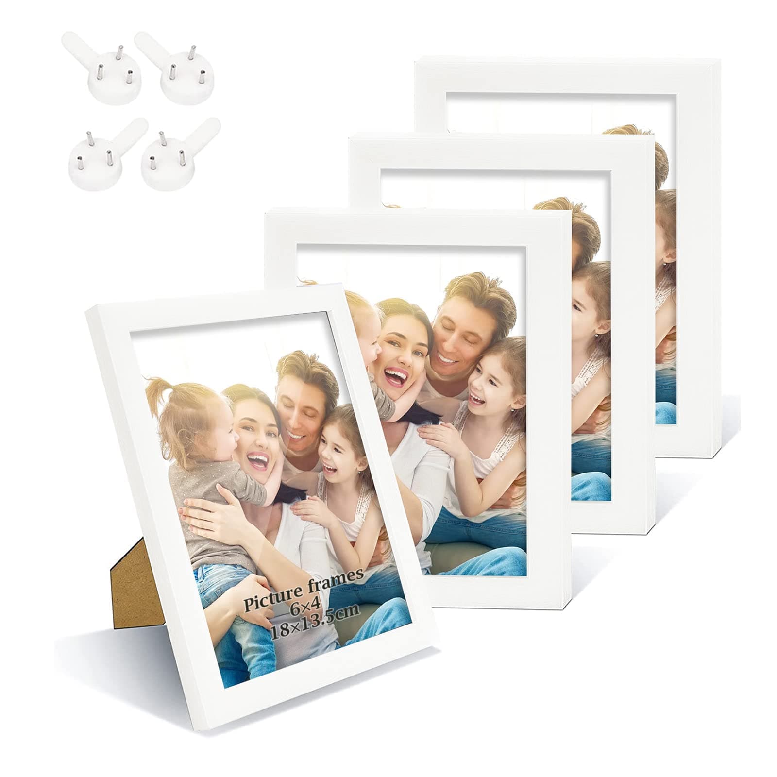 XHDA 4 Pack White 6x4 Photo Frames with Mount, White Picture Frames 6x4 for Horizontal and Vertical Formats, White Photo Frame 6x4 for Wall and Tabletop