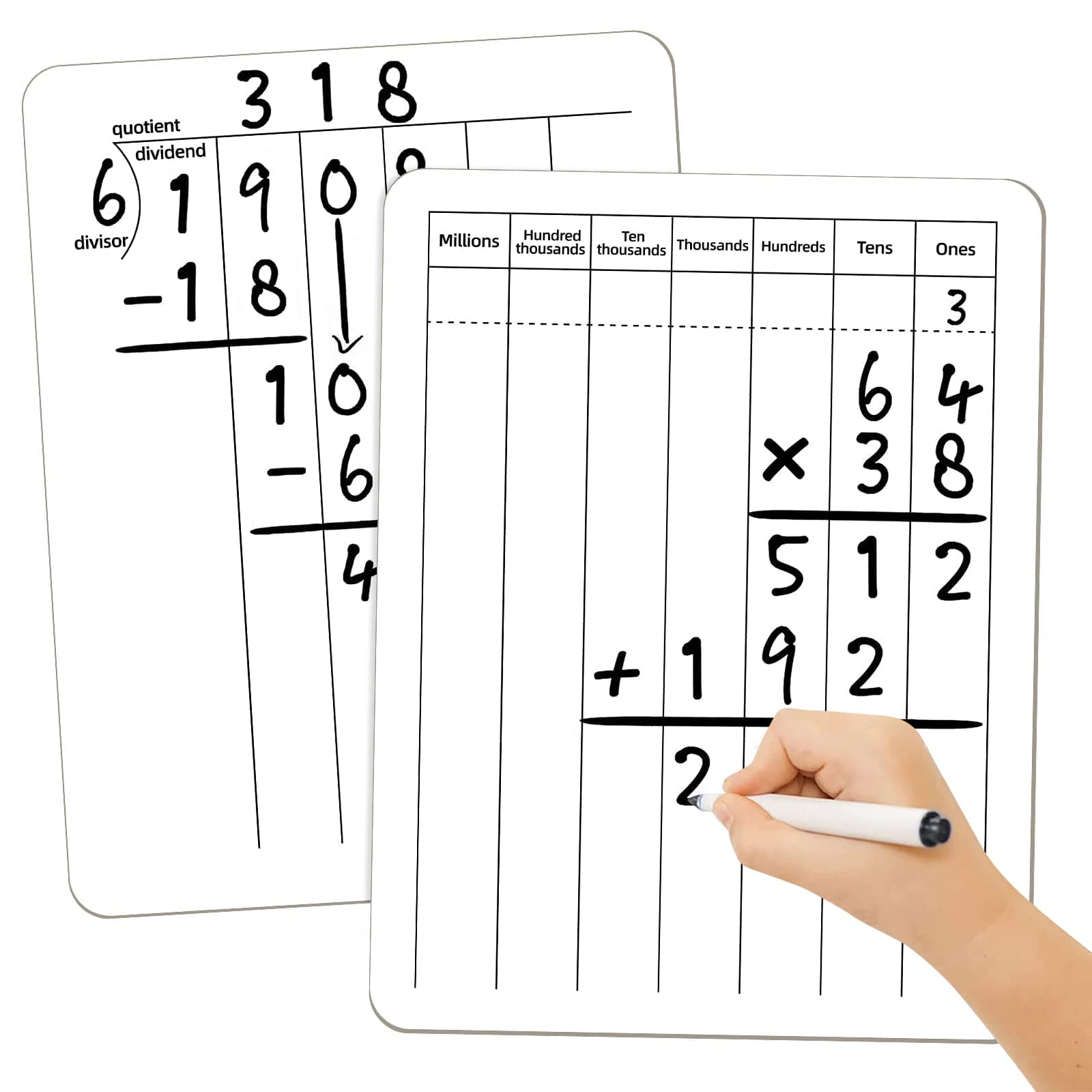 Math Manipulatives White Board for Students - Small White Board Dry Erase - Ideal for Classroom and Home Use - Long Division Double-Sided Dry Erase Board - 9x12 Inches