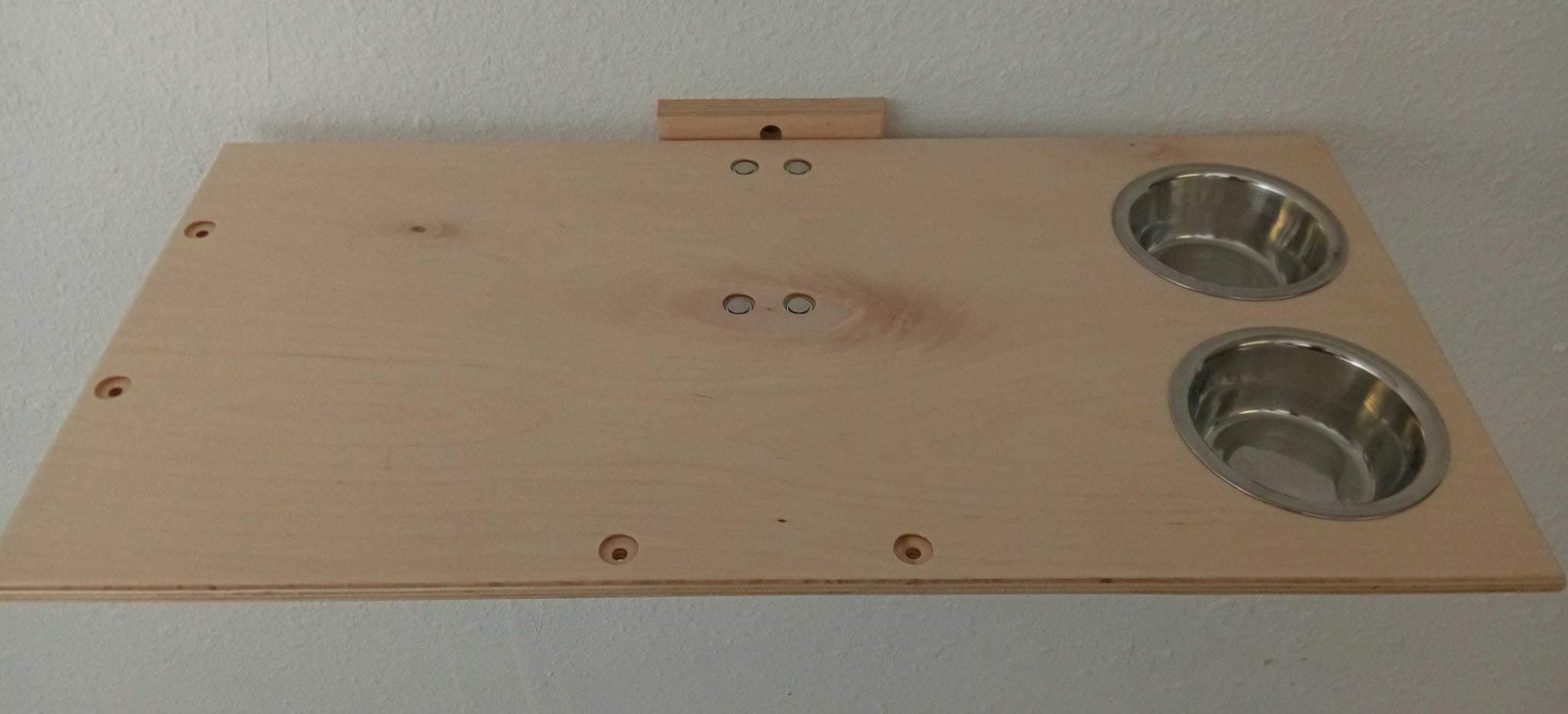 A Cats Domain Wall Mounted Cat Feeding Shelf (Elevated Diner) Physical Size: Depth- 12.75 Inches, Width- 18 Inches, Height- 2.5 Inches, (18 Width, Unfinished)