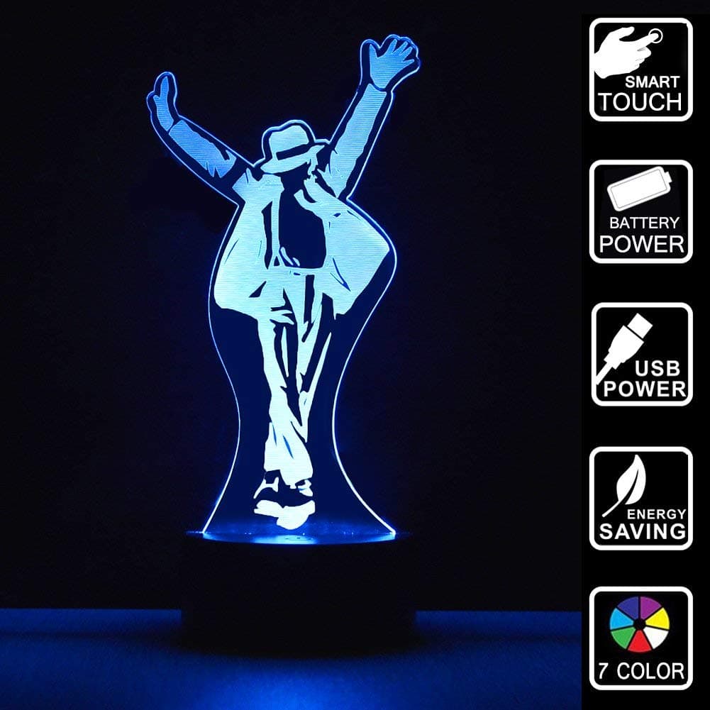 Yiamia Michael Jackson Nightlights,3D Illusion Night Light, Modern LED Table Desk Lamps, 7 Colors Changing Touch Control USB Charge Lighting