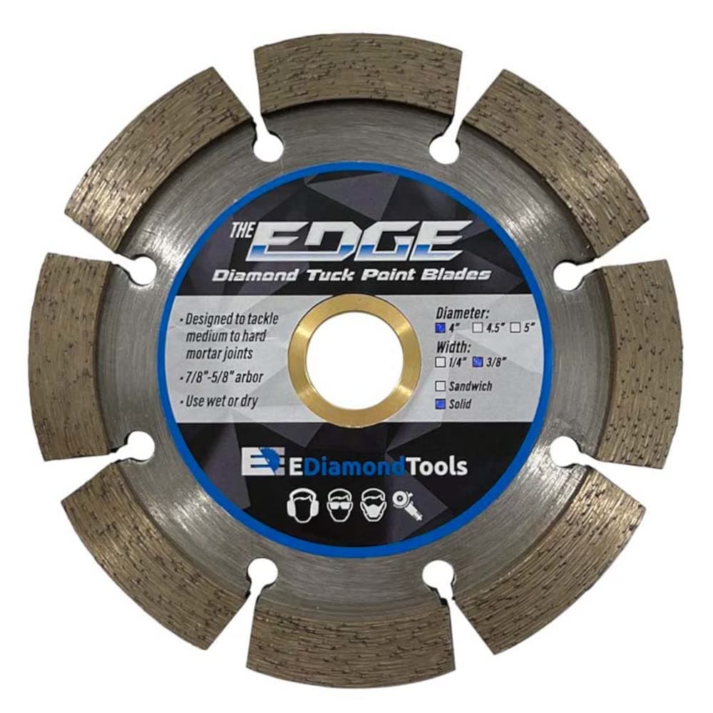 EDiamondTools 4" Diamond Tuck Point Blade for Mortar Joint Removal, Single Blade, 3/8" Segment Width, 7/8"-5/8" Arbor