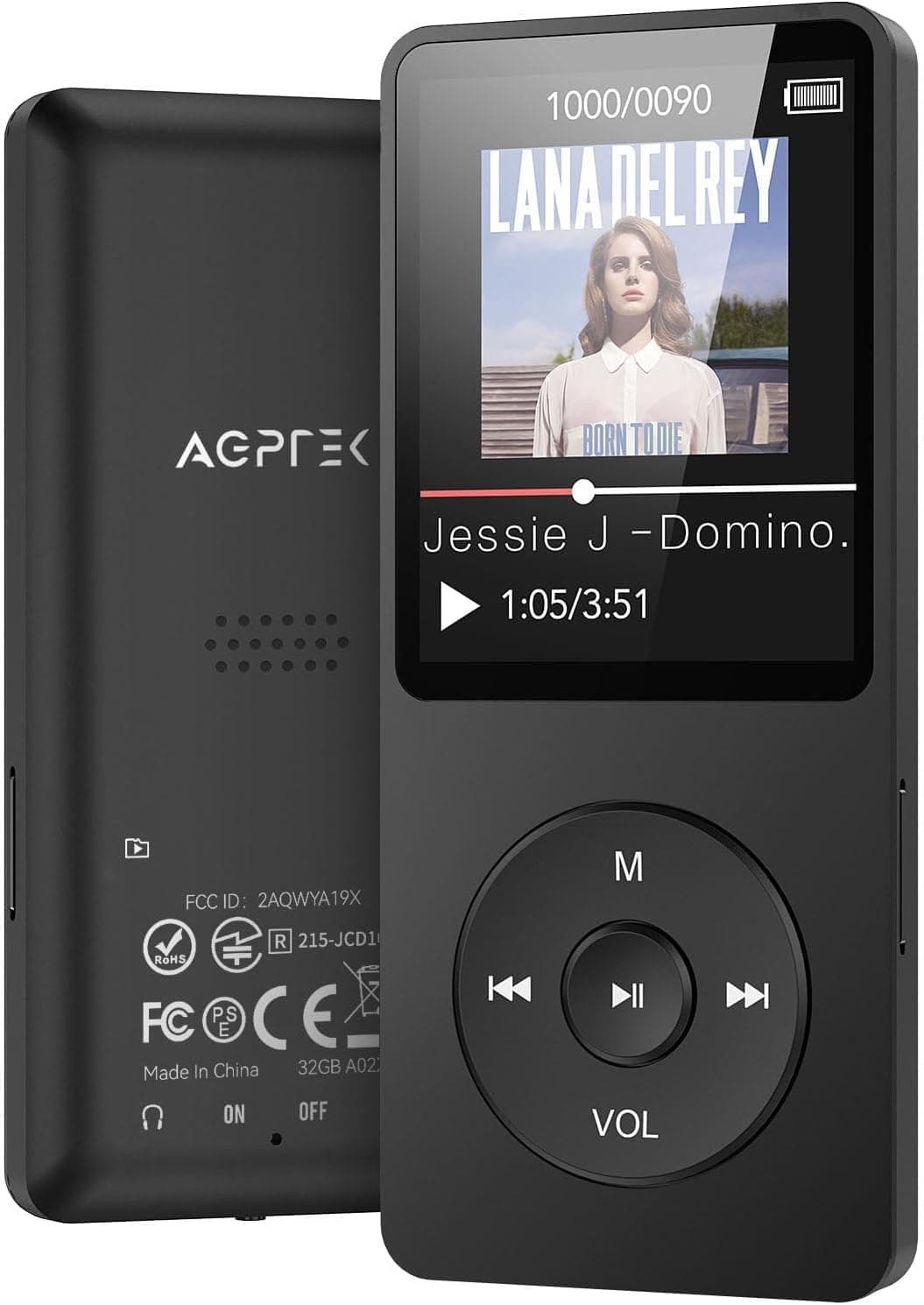 AGPTEK MP3 Player with Bluetooth 5.3, 32GB Internal Memory Portable Music Player 1.8 inch Screen with Speaker, FM Radio, Voice Recorder, Supports Expanded Up to 128GB