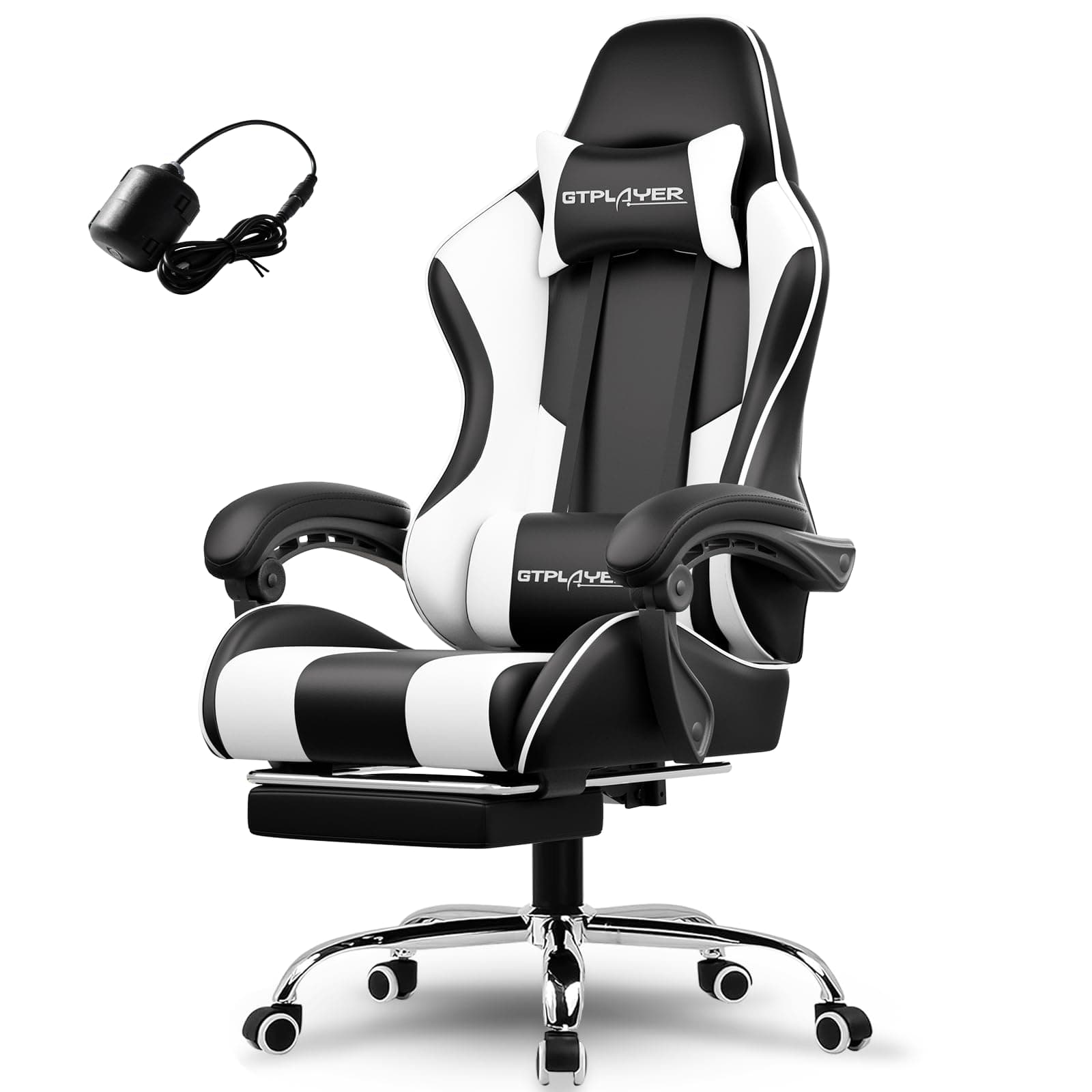 GTPLAYER #1USA Multi-Functional Ergonomic Gaming & Computer Chair – Massage Cushion, Premium PU Leather, Adjustable Neck & Lumbar Pillow for Back Support, Footrest.