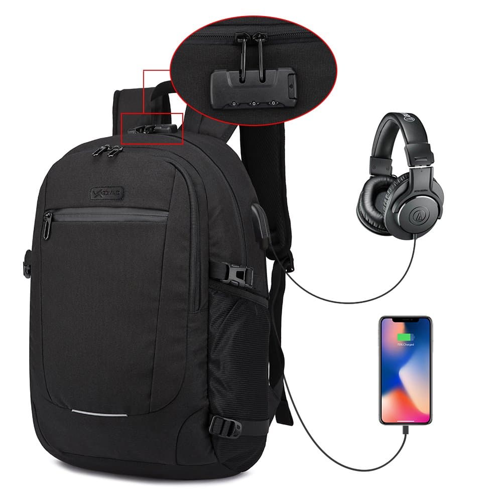 Laptop Backpack, Anti Theft Travel Computer Bag with USB Charging Port Water Resistant Business College School Padded Backpack for Men Women Fits 15.6 Inch Laptop Notebook by Xibonwe Black