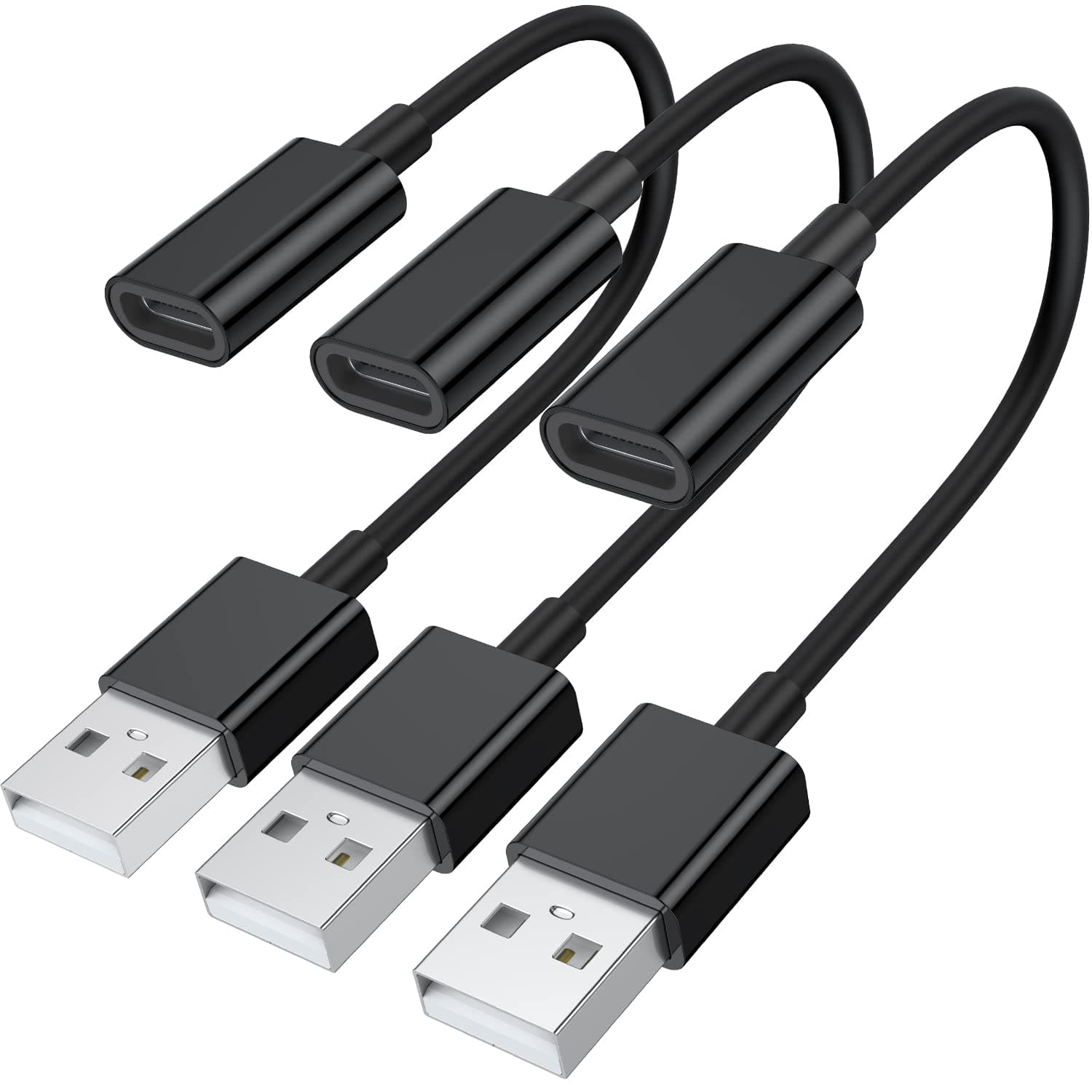 USB C Female to USB Male Adapter (3-Pack),Type C to USB A Charger Cable Adapter,Compatible with iPhone 16 15 Pro 13 12 Plus Max,iPad,Samsung Galaxy Note 10 S23 S22 S21 Plus,Google Pixel(Black)
