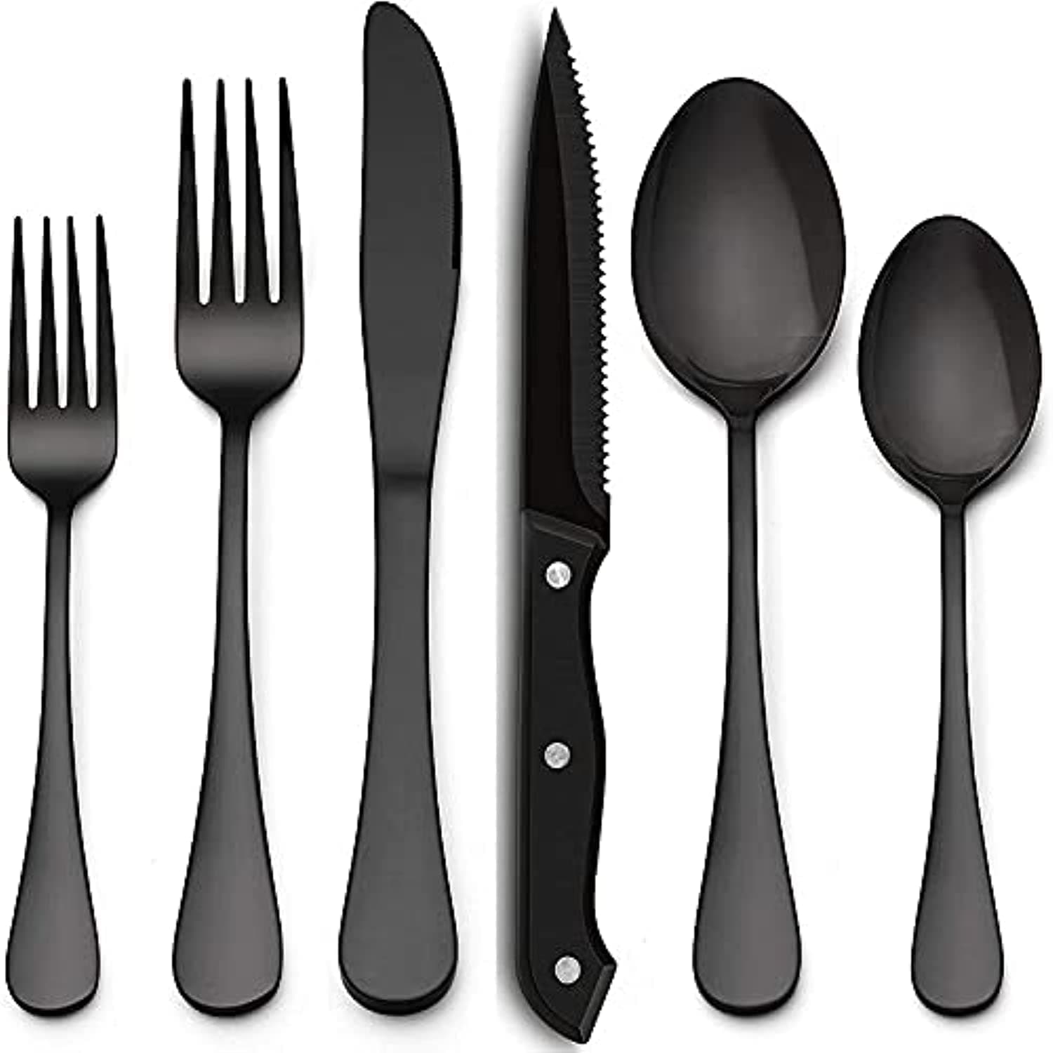 MIXDE 24-Piece Matte Black Silverware Set with Steak Knives for 4, Food-Grade Stainless Steel Flatware Set, Includes Spoons Forks Knives, Kitchen Cutlery For Home Office Restaurant Hotel (Matte Black)