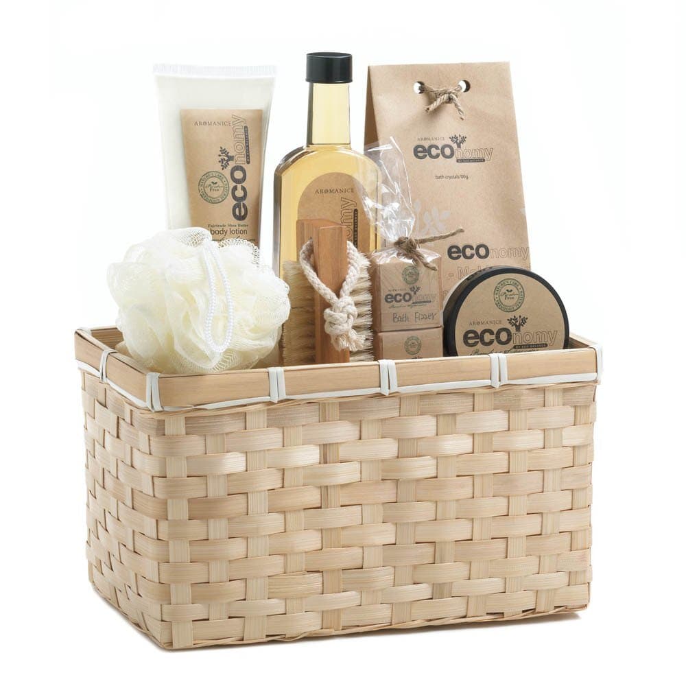 Bath Gift Basket, Luxury New Home Spa Set Gift Baskets Mom (bamboo Sugarcane)